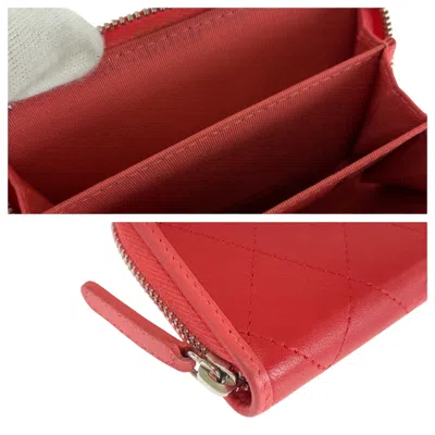Pre-owned Chanel Pink Red Color Leather Coin Purse/coin Case () In Multi