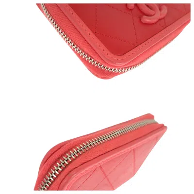Pre-owned Chanel Pink Red Color Leather Coin Purse/coin Case () In Multi