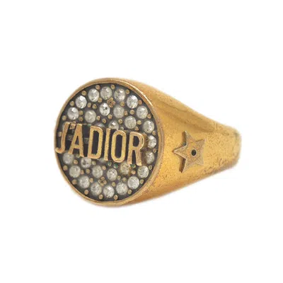 Pre-owned Dior Christian  Gold Metal Rhinestone Band Ring ()