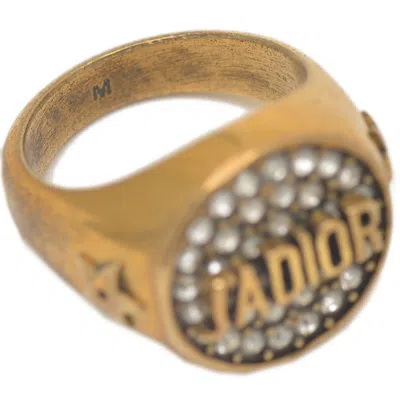 Pre-owned Dior Christian  Gold Metal Rhinestone Band Ring ()