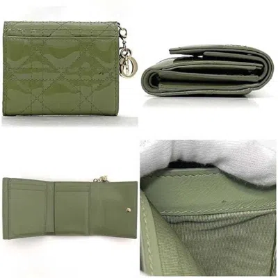 Pre-owned Dior Christian  Green Khaki Patent Leather Wallet (tri-fold) () In Multi