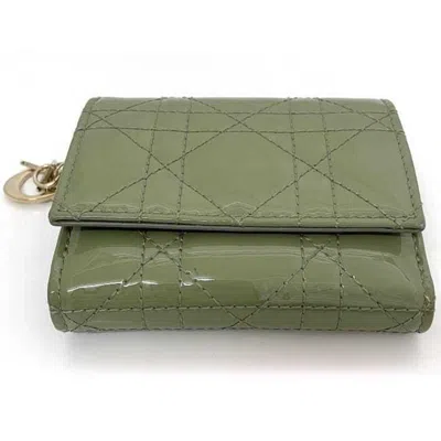 Pre-owned Dior Christian  Green Khaki Patent Leather Wallet (tri-fold) () In Multi
