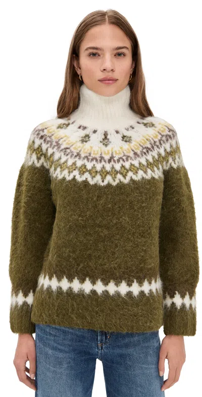 Rag & Bone Beth Oversize Fair Isle Alpaca Blend Turtleneck Sweater In Green