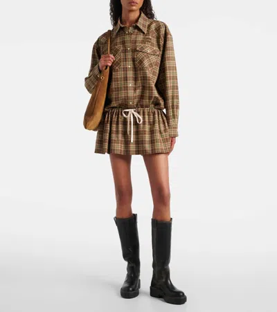 Miu Miu Plaid Virgin Wool Miniskirt In Multi