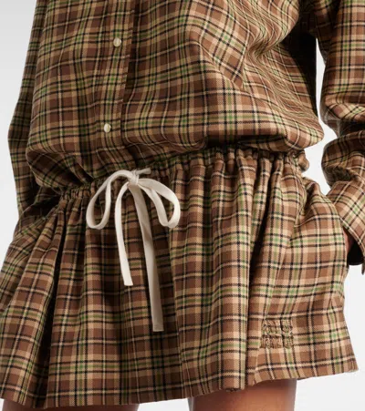 Miu Miu Plaid Virgin Wool Miniskirt In Multi