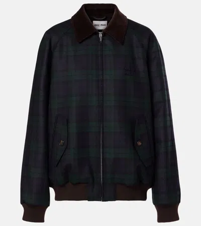 Miu Miu Plaid Virgin Wool Twill Blouson Jacket In Multi
