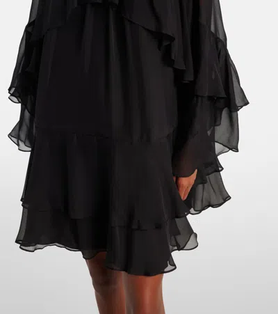 Veronica Beard Adlington Ruffle Detail Long Sleeve Silk Chiffon Dress In Black