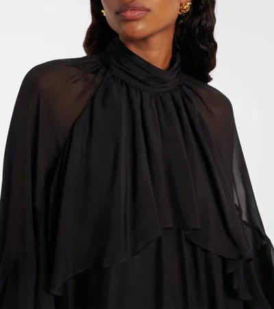 Veronica Beard Adlington Ruffle Detail Long Sleeve Silk Chiffon Dress In Black