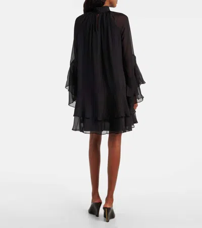 Veronica Beard Adlington Ruffle Detail Long Sleeve Silk Chiffon Dress In Black