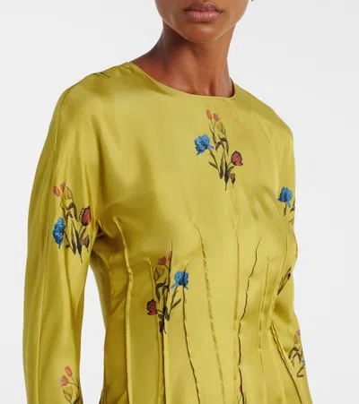 Marni Floral Embroidered Long Sleeve Dress In Yellow