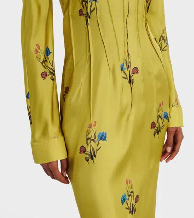 Marni Floral Embroidered Long Sleeve Dress In Yellow