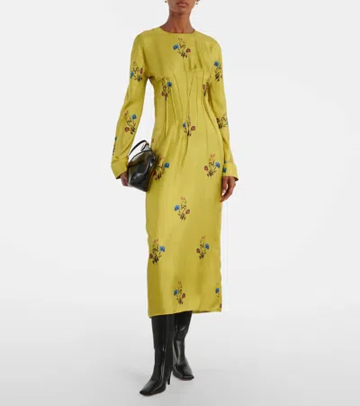 Marni Floral Embroidered Long Sleeve Dress In Yellow