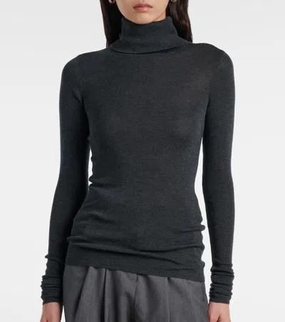 The Frankie Shop Utica Thin Wool And Silk Turtleneck Sweater In Gray