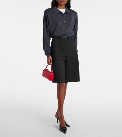 The Frankie Shop Womens Croydon Padded-shoulders Wool-blend Polo Shirt Grey In Gray