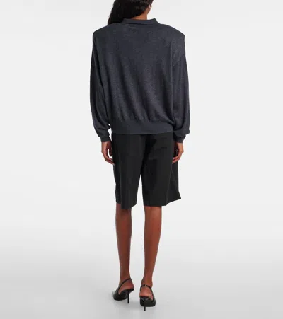 The Frankie Shop Womens Croydon Padded-shoulders Wool-blend Polo Shirt Grey In Gray