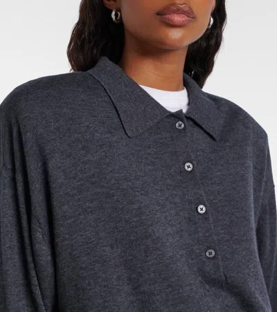 The Frankie Shop Womens Croydon Padded-shoulders Wool-blend Polo Shirt Grey In Gray