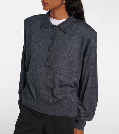 The Frankie Shop Womens Croydon Padded-shoulders Wool-blend Polo Shirt Grey In Gray
