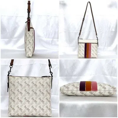 Pre-owned Coach Brown White Pvc Leather Shoulder Bag ()