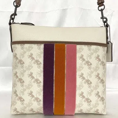 Pre-owned Coach Brown White Pvc Leather Shoulder Bag ()
