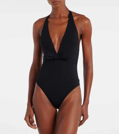 Eres Couture Bow-detailed Halterneck Swimsuit In Black