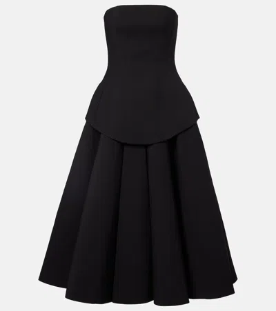 Solace London Ada Strapless Midi Dress In Black