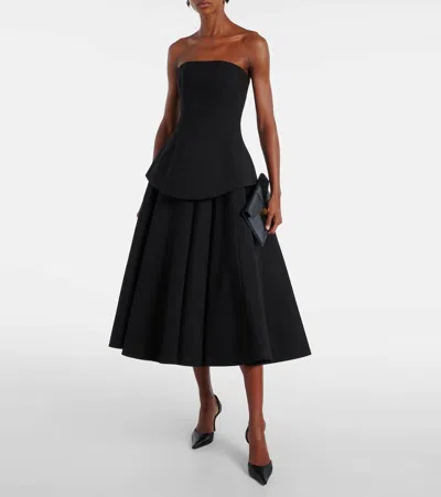 Solace London Ada Strapless Midi Dress In Black