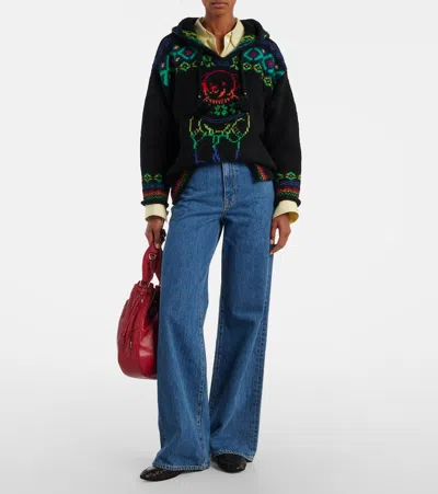 Polo Ralph Lauren Bear-intarsia Hooded Sweater In Black