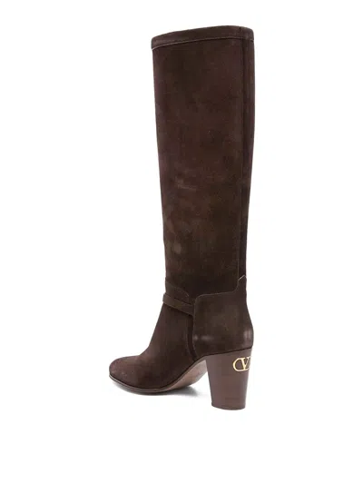 Valentino Pattie 75 Suede Knee-high Boot In Brown