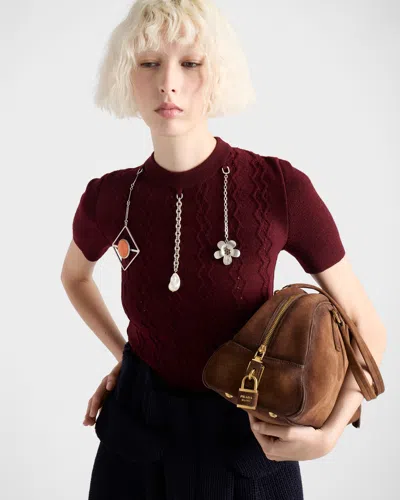 Prada Openwork Motif Wool Sweater With Pendants In Burgundy