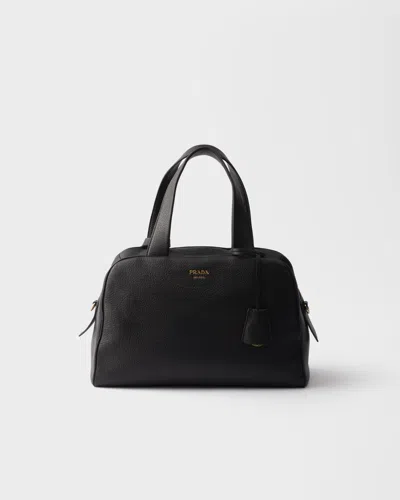 Prada Large Leather Top-handle Bag In Black