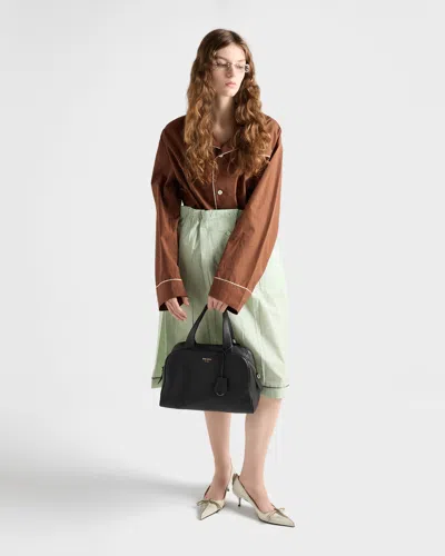 Prada Large Leather Top-handle Bag In Black