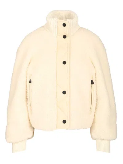 Moncler Ayles Short Down Jacket In Teddy And Wool Jackets White In Neutral
