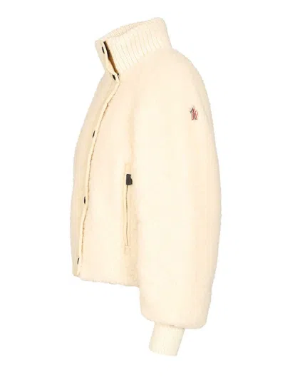 Moncler Ayles Short Down Jacket In Teddy And Wool Jackets White In Neutral