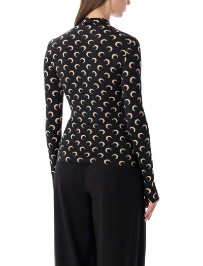 Marine Serre Black Stretch Jersey Moon Top In Black