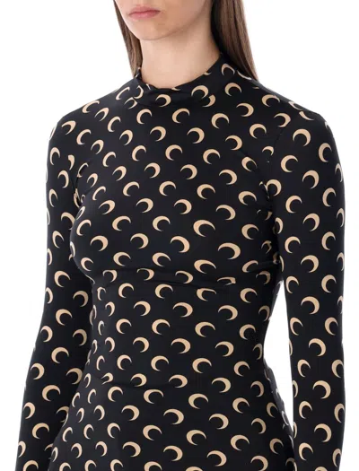 Marine Serre Black Stretch Jersey Moon Top In Black