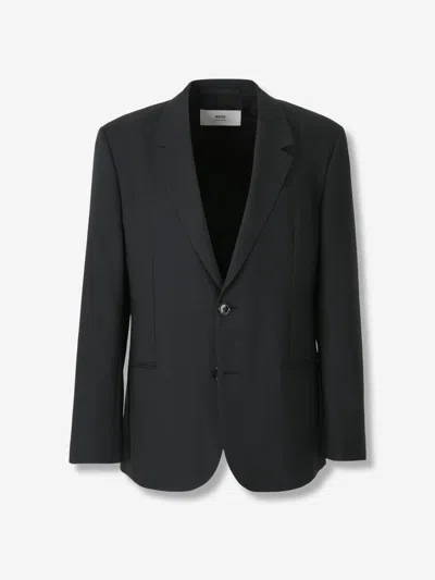 Ami Alexandre Mattiussi Tailored Wool Blazer With Notch Lapel And Pockets In Black