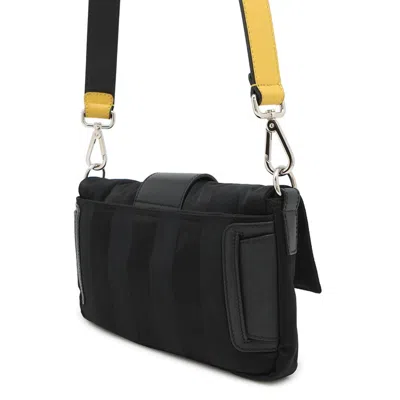 Pre-owned Fendi Pequin Black Yellow Nylon Leather Shoulder Bag Sling Bag ()