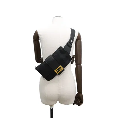 Pre-owned Fendi Pequin Black Yellow Nylon Leather Shoulder Bag Sling Bag ()