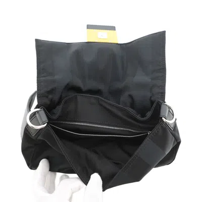 Pre-owned Fendi Pequin Black Yellow Nylon Leather Shoulder Bag Sling Bag ()