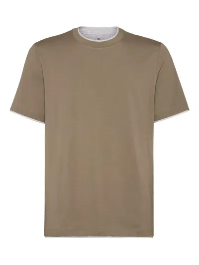 Brunello Cucinelli Cotton Jersey Crew Neck T-shirt With Faux-layering Clothing In Green