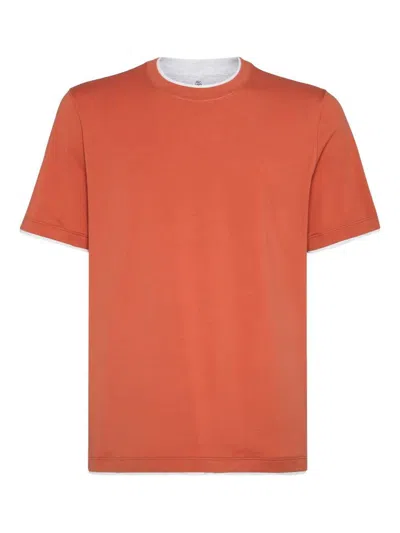 Brunello Cucinelli Cotton Jersey Crew Neck T-shirt With Faux-layering Clothing In Yellow