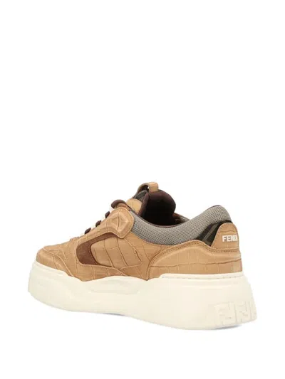 Fendi Crocodile-print Leather Force Sneakers Shoes In Multi