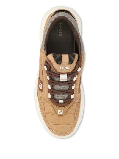 Fendi Crocodile-print Leather Force Sneakers Shoes In Multi