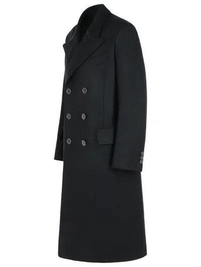 Maison Margiela Long Double Breasted Wool Coat In Black