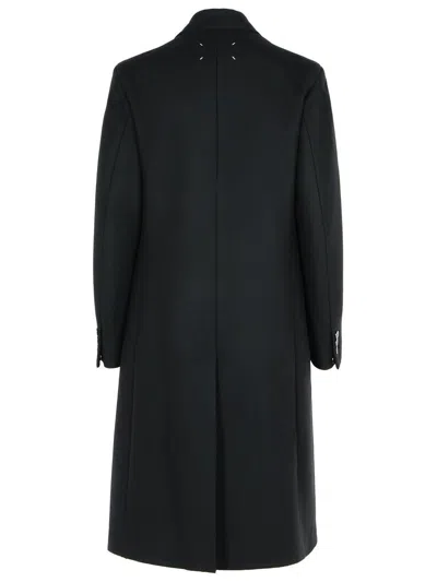 Maison Margiela Long Double Breasted Wool Coat In Black
