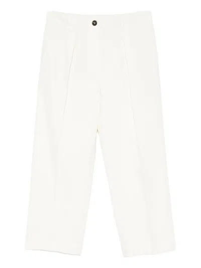 Brunello Cucinelli Cotton Blend Pleated Cropped Trousers Clothing In White