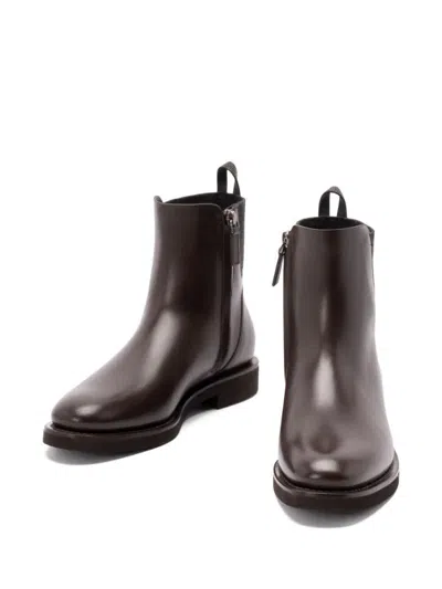 Brunello Cucinelli Matt Leather Chlesea Boots With Shiny Detail Shoes In Brown