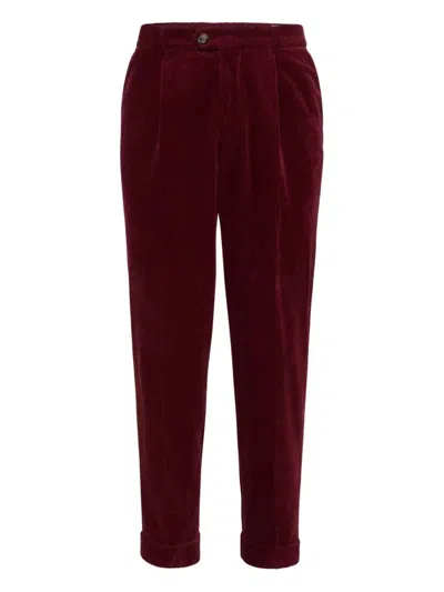 Brunello Cucinelli Garment-dyed Leisure Fit Trousers In Cotton Corduroy With Pleat Clothing In Red