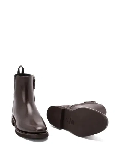 Brunello Cucinelli Matt Leather Chlesea Boots With Shiny Detail Shoes In Brown