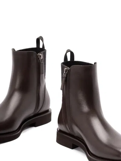 Brunello Cucinelli Matt Leather Chlesea Boots With Shiny Detail Shoes In Brown